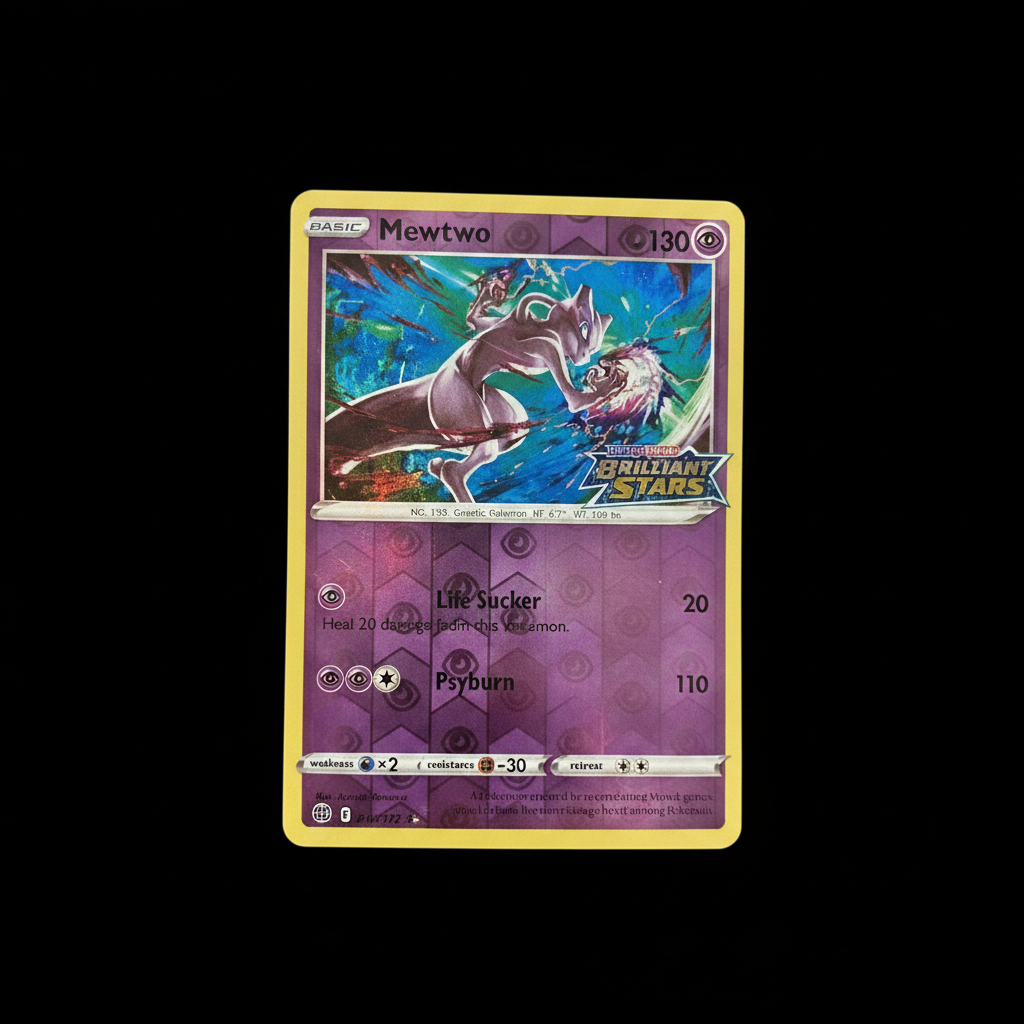 Mewtwo 056/172 Brilliant Stars Stamped Reverse Holo – sfondo nero